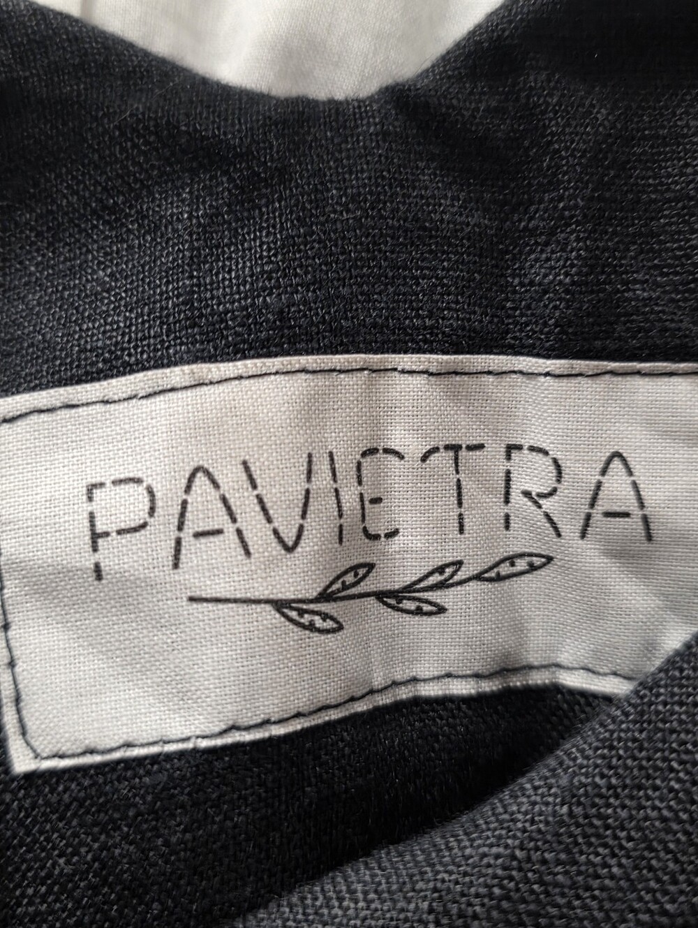 Pavietra Black Linen Dress Braided Straps Self-Tie Belt V-Neck Side Slits Midi - Picture 4 of 6